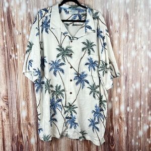 Men’s Caribbean Silk Blend Tropical Print Short Sleeved Button Up Shirt 3XT